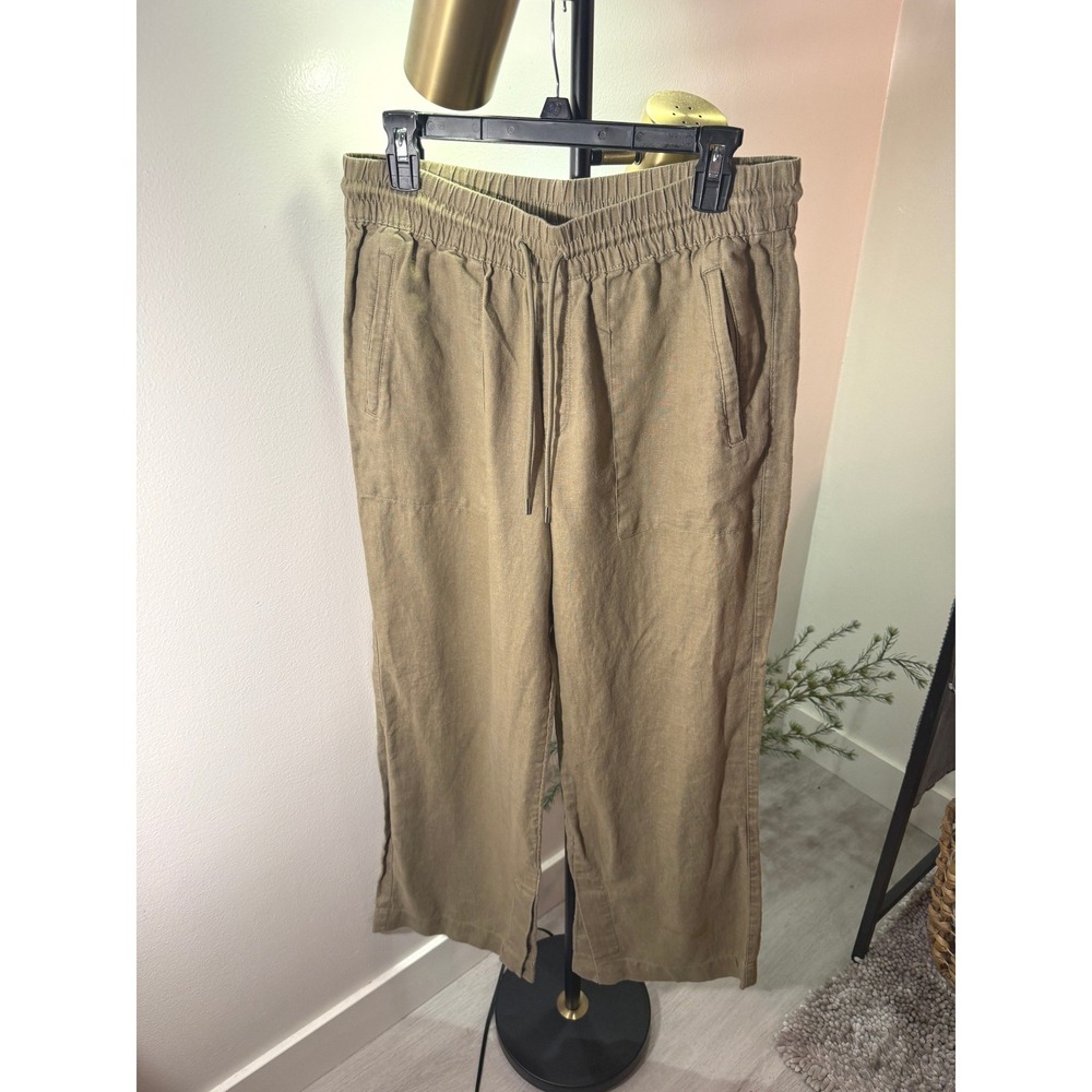 Athleta linen jogger straight leg olive slow fashion casual easy workwear Med ec